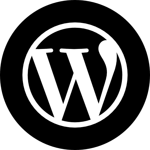 WordPress-Logo in Schwarz und Weiß, umgeben von einem Kreis.