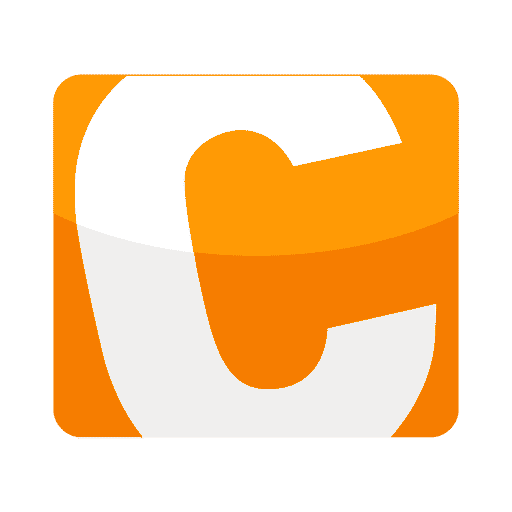 Icon des Content-Management-Systems Contao, dargestellt als stilisierter, orangefarbener Buchstabe 'C' auf einem weißen Hintergrund.
